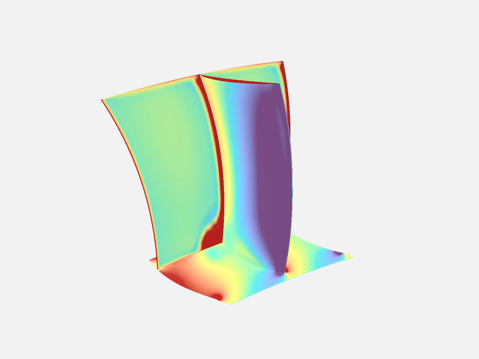 Rendered 3D stator surface and exit plane returned by the dbsliceAI render tool.